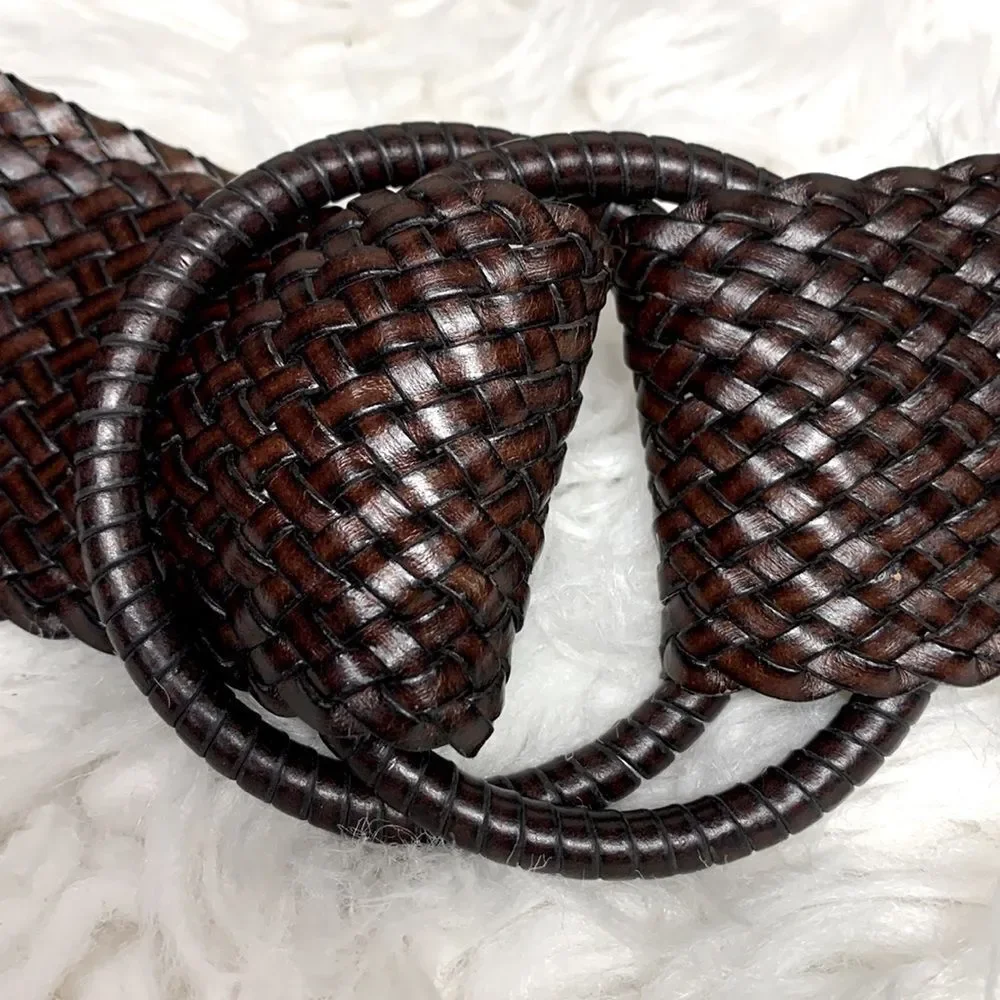 🟢3 for $20 ——-WOVEN leather adjustable wide belt 2 ring unbranded women’s